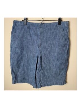 Lands End Chambray Bermuda Shorts Womens 14 Blue Walking Mom Lightweight 546500